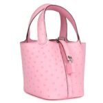 HERMÈS MICRO PICOTIN LOCK 14 BUBBLEGUM OSTRICH PALLADIUM HARDWARE