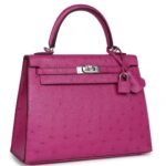 HERMÈS KELLY SELLIER 25 ROSE POURPRE OSTRICH PALLADIUM HARDWARE