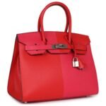 PRE OWNED HERMÈS CASAQUE BIRKIN 30 ROUGE DE COEUR ROSE EXTREME AND BLEU ZANZIBAR EPSOM PALLADIUM HARDWARE