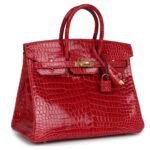 HERMÈS BIRKIN 25 BRAISE SHINY POROSUS CROCODILE GOLD HARDWARE