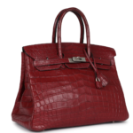 VINTAGE HERMÈS TRAVEL BIRKIN 35 ROUGE H NILOTICUS CROCODILE BRUSHED PALLADIUM HARDWARE