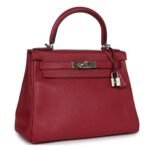 PRE-OWNED HERMÈS KELLY RETOURNE 28 ROUGE GRENAT EVERCOLOR PALLADIUM HARDWARE