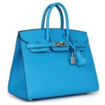 PRE-OWNED HERMÈS BIRKIN SELLIER 25 BLEU FRIDA EPSOM PALLADIUM HARDWARE