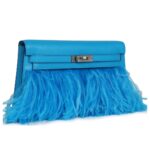 HERMÈS KELLY ELAN FOILE BLEU FRIDA CHEVRE CHAMKILA AND OSTRICH FEATHERS PALLADIUM HARDWARE