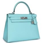 HERMÈS KELLY SELLIER 28 BLEU ATOLL EPSOM PALLADIUM HARDWARE