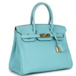 PRE-OWNED HERMÈS BIRKIN 30 BLEU ATOLL EPSOM GOLD HARDWARE