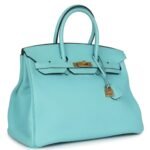PRE-OWNED HERMÈS BIRKIN 35 BLEU ATOLL TOGO GOLD HARDWARE
