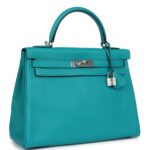 PRE-OWNED HERMÈS KELLY RETOURNE 32 BLEU PAON CLEMENCE PALLADIUM HARDWARE