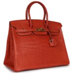 PRE-OWNED HERMÈS BIRKIN 35 SANGUINE MATTE ALLIGATOR GOLD HARDWARE