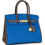 HERMÈS SPECIAL ORDER (HSS) BIRKIN 30 BLEU ELECTRIC AND ETAIN CLEMENCE BRUSHED GOLD HARDWARE