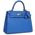 HERMÈS KELLY SELLIER 25 BLEUET OSTRICH PALLADIUM HARDWARE