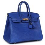 HERMÈS BIRKIN 25 BLEU ROYAL MATTE POROSUS CROCODILE GOLD HARDWARE