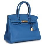 PRE-OWNED HERMÈS BIRKIN 30 MYKONOS CLEMENCE GOLD HARDWARE