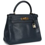 VINTAGE HERMÈS KELLY RETOURNE 28 BLEU MARINE COURCHEVEL GOLD HARDWARE