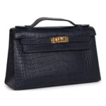 HERMÈS KELLY POCHETTE BLEU INDIGO MATTE ALLIGATOR GOLD HARDWARE