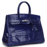 PRE-OWNED HERMÈS BIRKIN 35 BLEU ELECTRIC SHINY POROSUS CROCODILE PALLADIUM HARDWARE