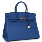 PRE-OWNED HERMÈS BIRKIN 35 BLEU ROYAL TOGO GOLD HARDWARE