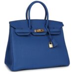 PRE-OWNED HERMÈS BIRKIN 35 BLEU ROYAL TOGO GOLD HARDWARE