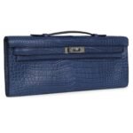 HERMÈS KELLY CUT BLEU DE MALTE MATTE POROSUS CROCODILE PALLADIUM HARDWARE