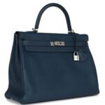 PRE-OWNED HERMÈS KELLY RETOURNE 35 BLEU DE PRUSSE TOGO PALLADIUM HARDWARE