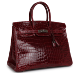 PRE-OWNED HERMÈS BIRKIN 35 ROUGE H SHINY POROSUS CROCODILE PALLADIUM HARDWARE