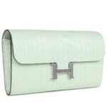 HERMÈS CONSTANCE WALLET TO GO VERT D'EAU MATTE ALLIGATOR PALLADIUM HARDWARE