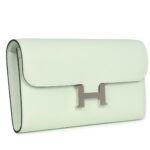 PRE-OWNED HERMÈS CONSTANCE WALLET TO GO VERT FIZZ EPSOM PALLADIUM HARDWARE