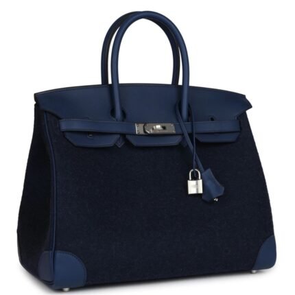 HERMÈS BIRKIN 35 BLEU NUIT FEUTRE WOOL AND BLEU DE MALTE SWIFT PALLADIUM HARDWARE