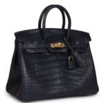 HERMÈS BIRKIN 25 BLEU INDIGO MATTE ALLIGATOR GOLD HARDWARE
