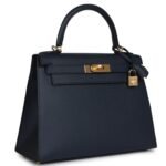 HERMÈS KELLY SELLIER 28 BLEU INDIGO EPSOM GOLD HARDWARE