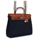 HERMÈS HERBAG ZIP PM 31 BLEU INDIGO TOILE H & FAUVE VACHE HUNTER PALLADIUM HARDWARE