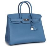 PRE-OWNED HERMÈS BIRKIN 35 BLEU AZUR EPSOM PALLADIUM HARDWARE