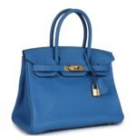 PRE-OWNED HERMÈS BIRKIN 30 MYKONOS CLEMENCE GOLD HARDWARE