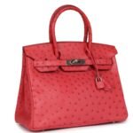 PRE-OWNED HERMÈS BIRKIN 30 BOUGAINVILLEA OSTRICH PALLADIUM HARDWARE