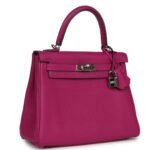 PRE-OWNED HERMÈS KELLY RETOURNE 25 ROSE POURPRE TOGO PALLADIUM HARDWARE