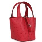 HERMÈS MICRO PICOTIN LOCK 14 BOUGAINVILLEA OSTRICH PALLADIUM HARDWARE