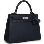 HERMÈS SPECIAL ORDER (HSS) KELLY SELLIER 25 BLEU INDIGO VERSO OSTRICH PALLADIUM HARDWARE