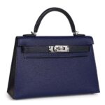 HERMÈS SPECIAL ORDER (HSS) KELLY SELLIER 20 BLEU ENCRE AND BLEU INDIGO CHEVRE MYSORE PALLADIUM HARDWARE