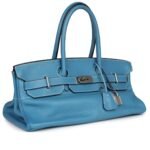PRE-OWNED HERMÈS SHOULDER BIRKIN 42 JPG BLUE JEAN CLEMENCE PALLADIUM HARDWARE
