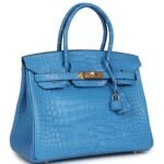 HERMÈS BIRKIN 30 BLEU MYKONOS MATTE ALLIGATOR GOLD HARDWARE