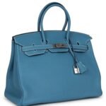 PRE-OWNED HERMÈS BIRKIN 35 BLUE JEAN TOGO PALLADIUM HARDWARE