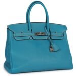 PRE-OWNED HERMÈS BIRKIN 35 BLUE JEAN TOGO PALLADIUM HARDWARE