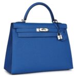 HERMÈS KELLY SELLIER 32 BLEU FRANCE EPSOM PALLADIUM HARDWARE