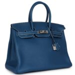PRE-OWNED HERMÈS BIRKIN 35 BLEU THALASSA CLEMENCE PALLADIUM HARDWARE