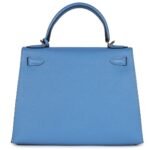 PRE-OWNED HERMÈS KELLY SELLIER 28 BLEU AZUR EPSOM PALLADIUM HARDWARE