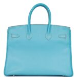 PRE-OWNED HERMÈS BIRKIN 35 CELESTE CANDY EPSOM PALLADIUM HARDWARE