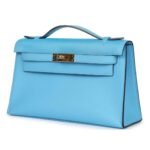 HERMÈS KELLY POCHETTE CELESTE SWIFT GOLD HARDWARE