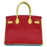 HERMÈS SPECIAL ORDER HSS TRI COLOR BIRKIN 30 BLEU AZTEC SOUFRE AND ROUGE VIF CHEVRE BRUSHED GOLD HARDWARE