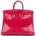 PRE-OWNED HERMÈS BIRKIN 25 ROSE MEXICO SHINY POROSUS CROCODILE PALLADIUM HARDWARE