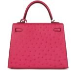 PRE-OWNED HERMÈS KELLY SELLIER 25 ROSE TYRIEN OSTRICH PALLADIUM HARDWARE